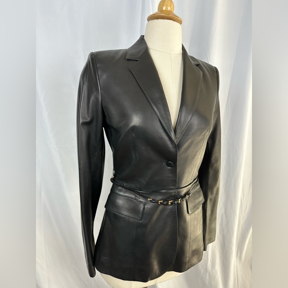 Brand New Prada Black Leather Blazer/Jacket with Detachable Leather Belt - Picture 9 of 11
